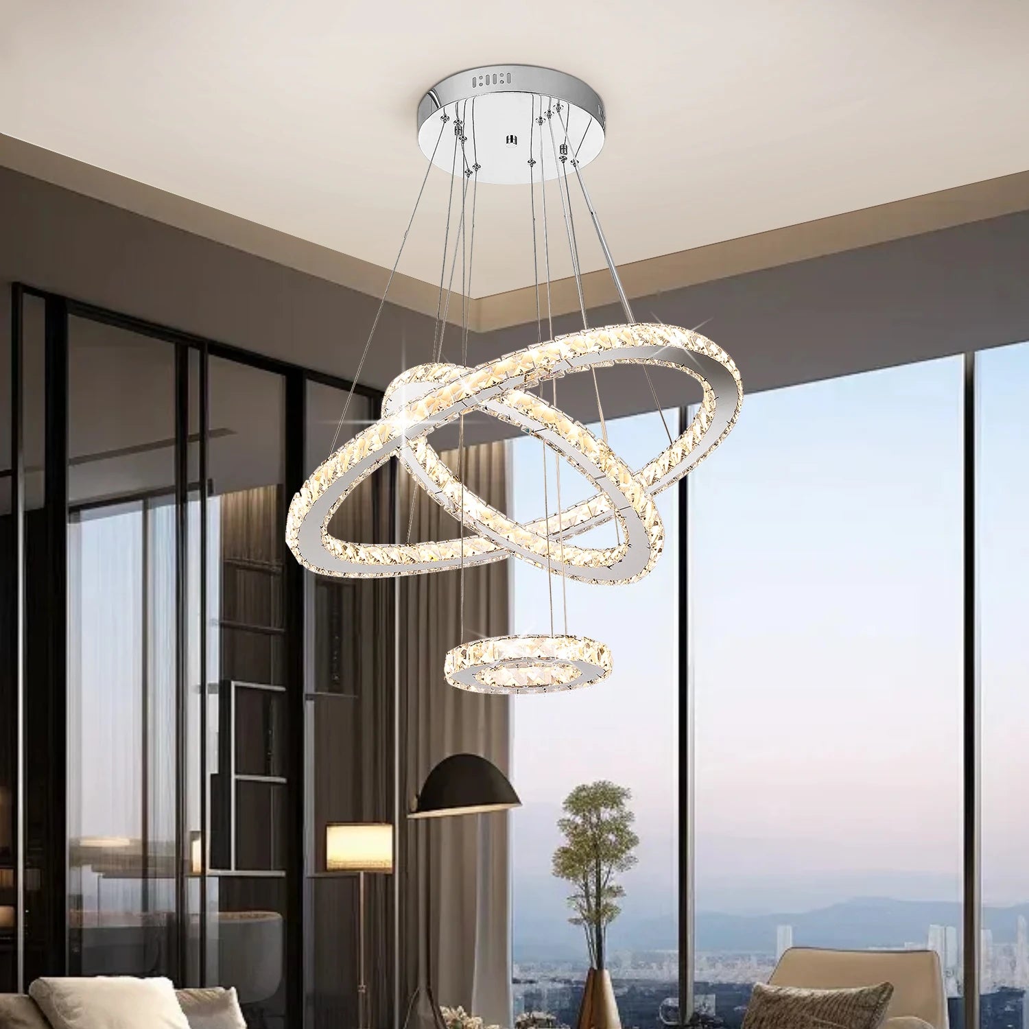 3 Gyűrűs Kristály LED Csillár – 60W Dimmelhető Nappaliba és Hálószobába