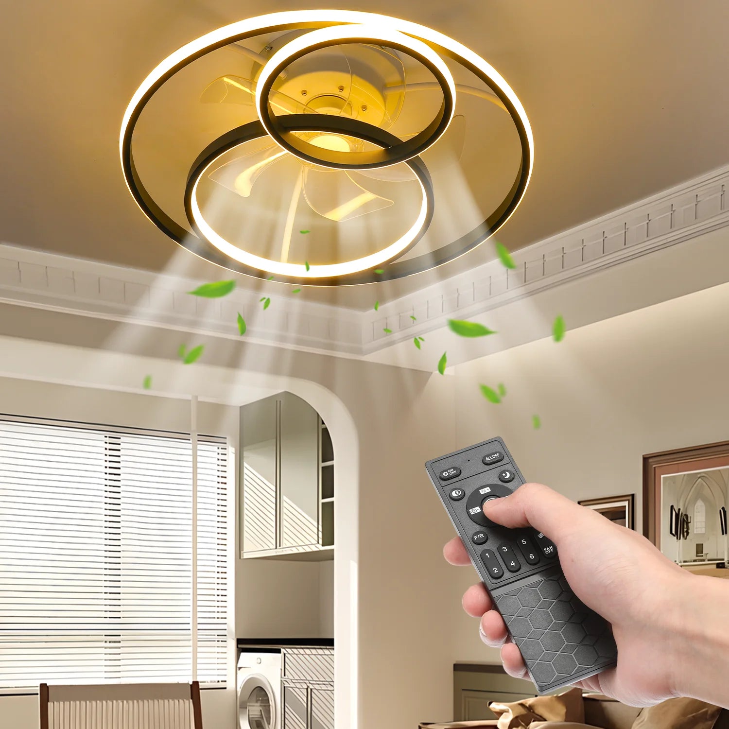 Kerek Mennyezeti Ventilátor LED Lámpával – 50W, Ø50cm, Dimmelhető Távirányítóval