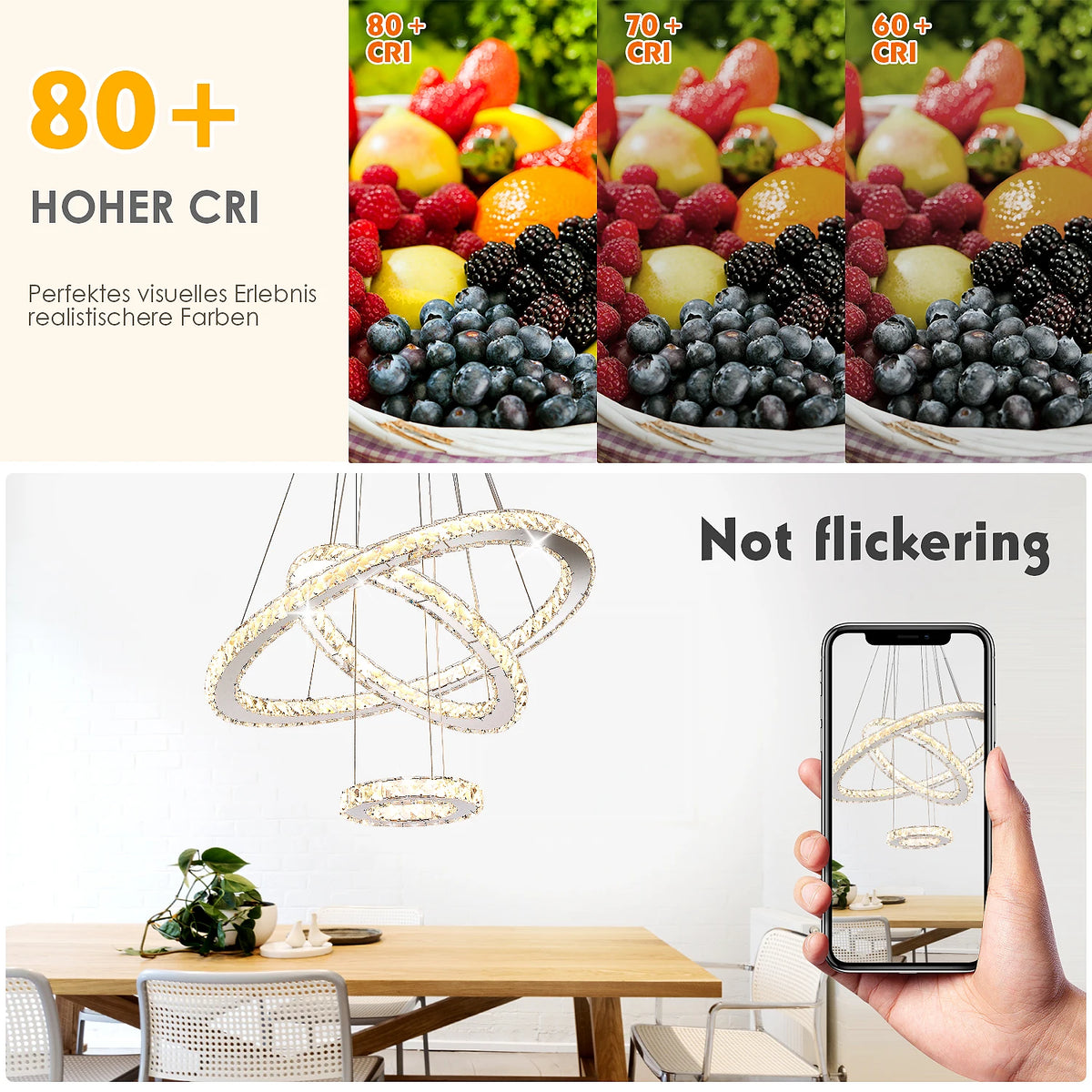 3 Gyűrűs Kristály LED Csillár – 60W Dimmelhető Nappaliba és Hálószobába