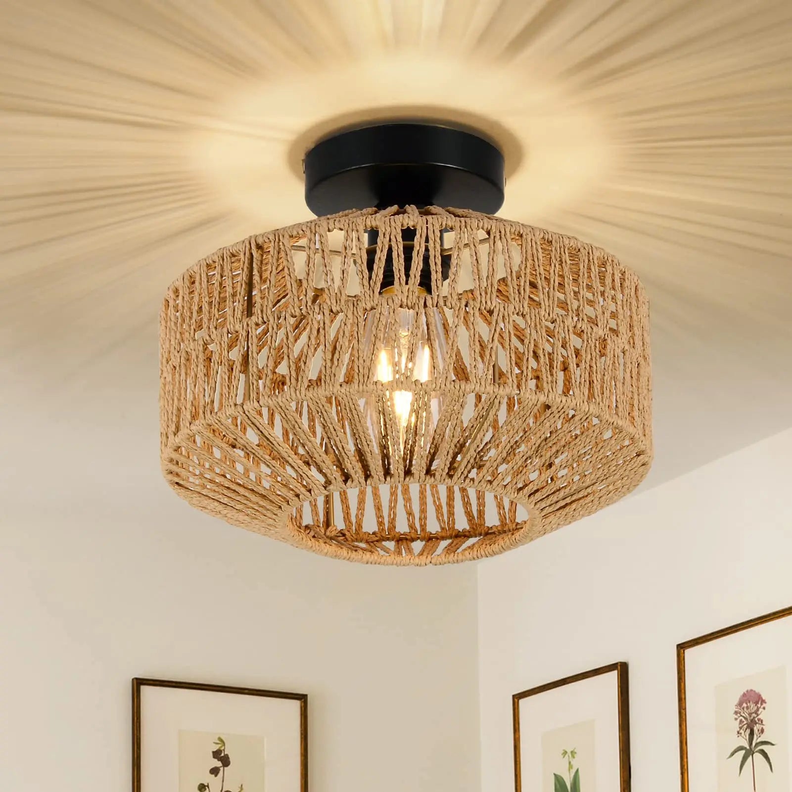 Rattán Mennyezeti Lámpa – Kézzel Szőtt E27 LED Lámpa