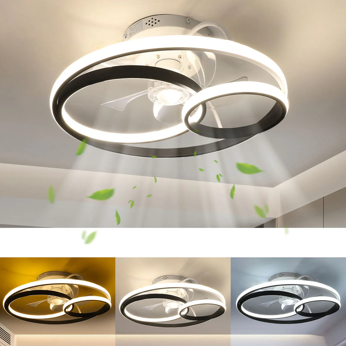 Kerek Mennyezeti Ventilátor LED Lámpával – 50W, Ø50cm, Dimmelhető Távirányítóval