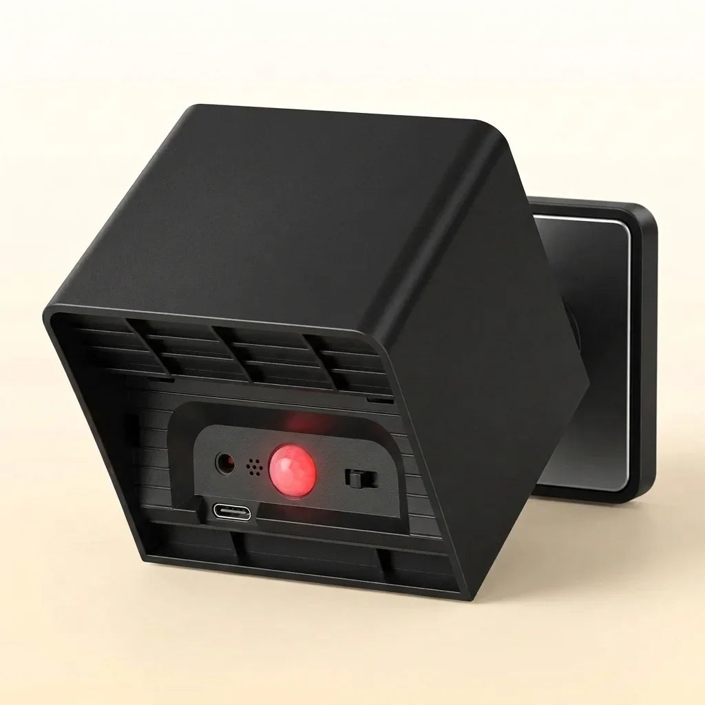 Mozgásérzékelő, USB-C csatlakozó és kapcsoló a lámpa alján