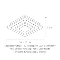 Szögletes LED lámpa méretei: 20 × 20 cm, 7 cm magas