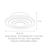 Kerek LED lámpa méretei: Ø 20 cm, 7 cm magas