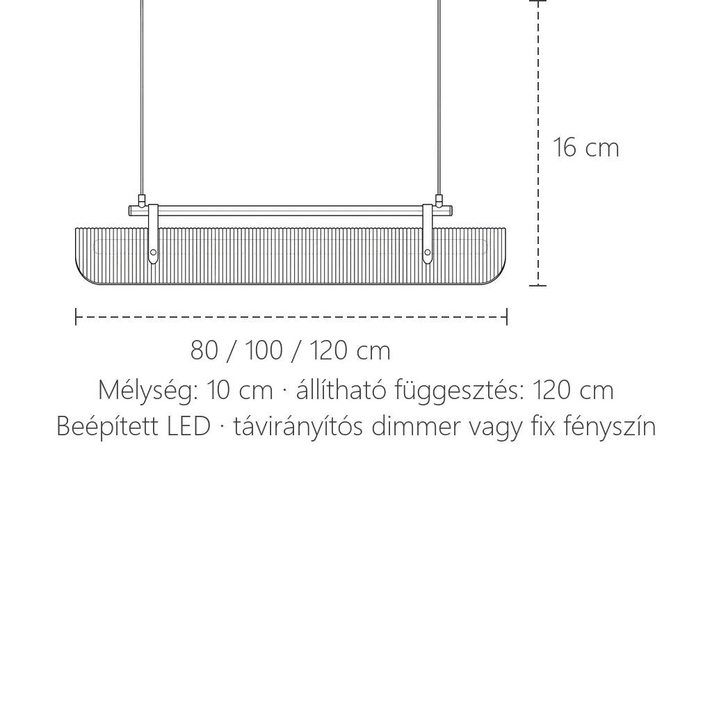 Akril LED rúd függőlámpa méretei: 80, 100 vagy 120 cm