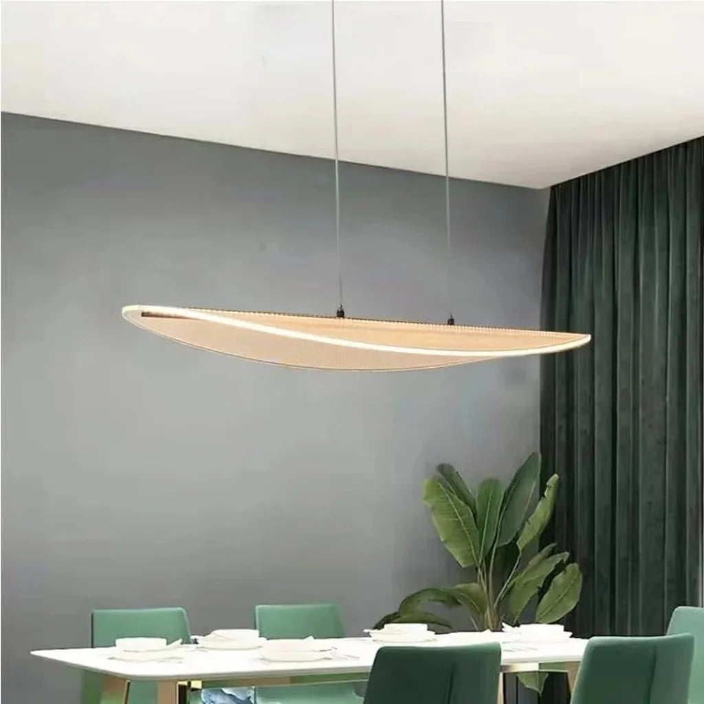 Akril LED függő lámpa zöld függönyös étkezőben