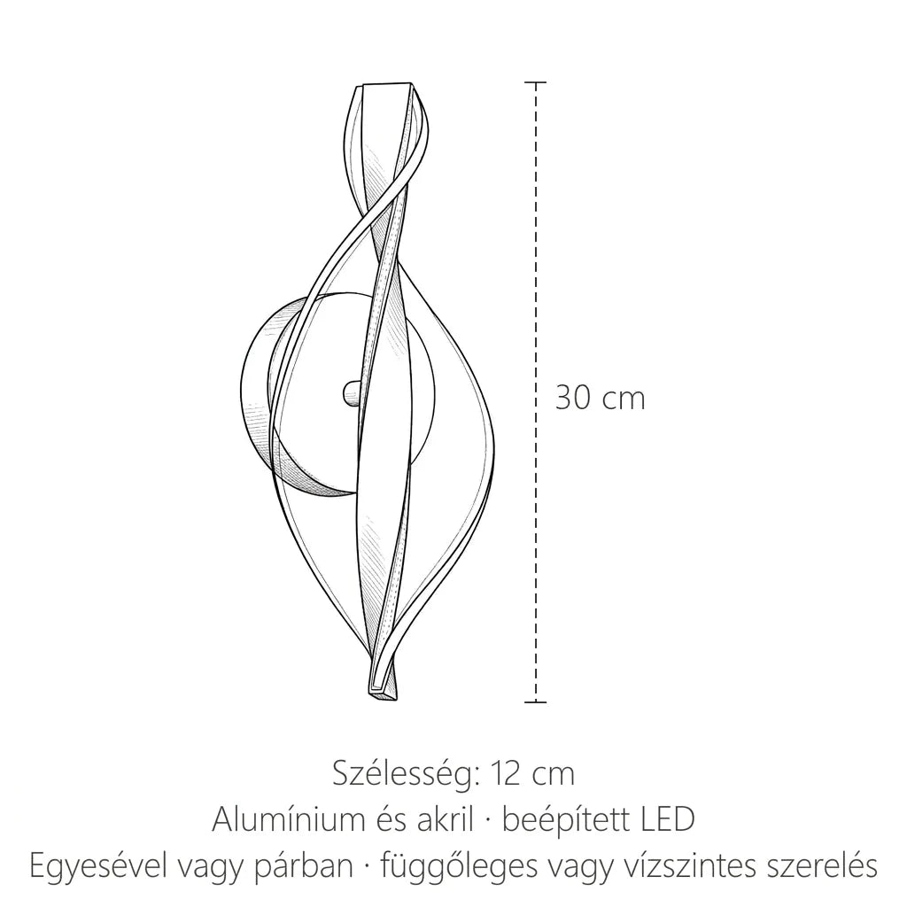 Az akril szalag fali lámpa méretei: magasság 30 cm, szélesség 12 cm