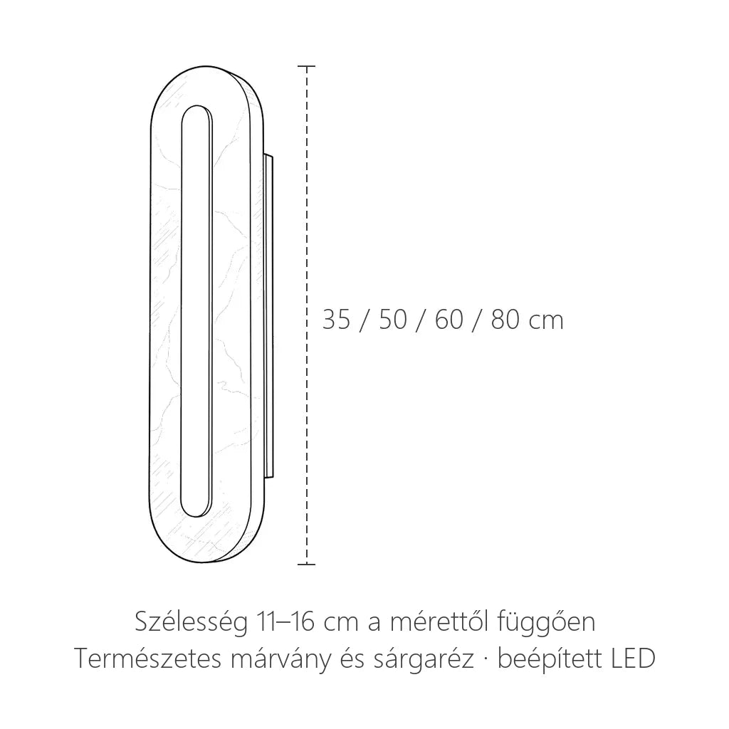 Lekerekített alabástrom LED fali lámpa méretei: 35–80 cm magas