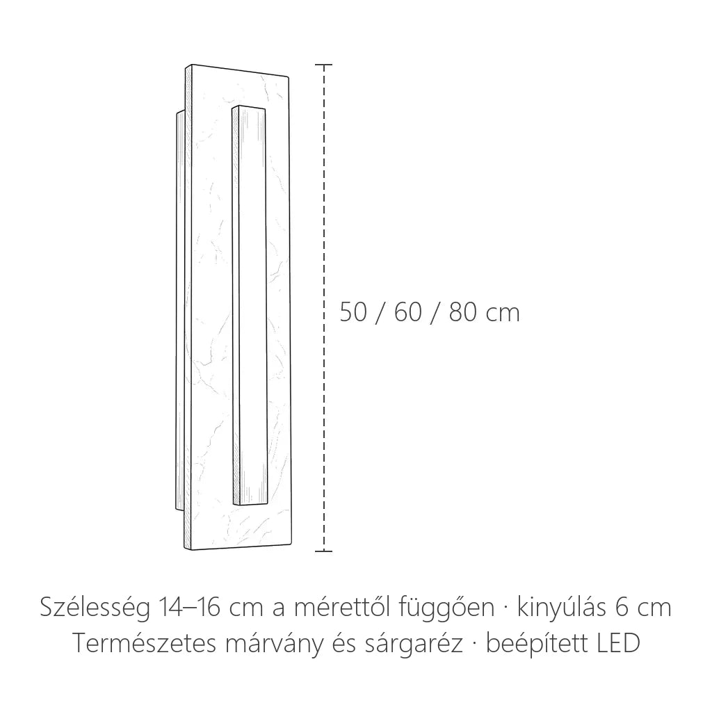Szögletes alabástrom LED fali lámpa méretei: 50–80 cm magas
