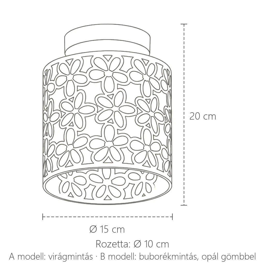 Áttört lámpa méretei: Ø 15 cm, 20 cm magas