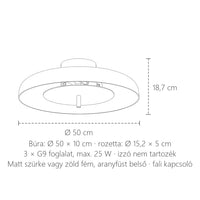 Kerek fém mennyezeti lámpa méretei: Ø 50 cm, 18,7 cm magas