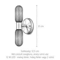 Dupla csiszolt üveg fali lámpa méretei: 31 × 12,5 cm