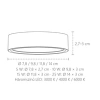 Arany LED downlight méretei: Ø 7,8–14 cm, 2,7–3 cm magas