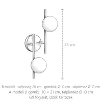 Arany opálgömbös fali lámpa méretei: B modell 44 cm magas