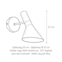 Aszimmetrikus kúp fali lámpa méretei: 27 cm magas, 30 cm széles