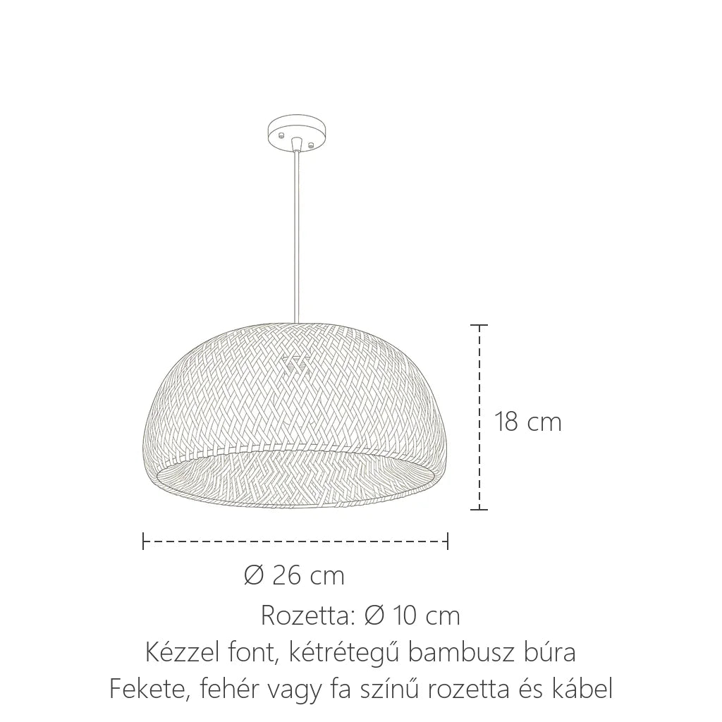 Bambusz kupolalámpa méretei: Ø 26 cm, 18 cm magas