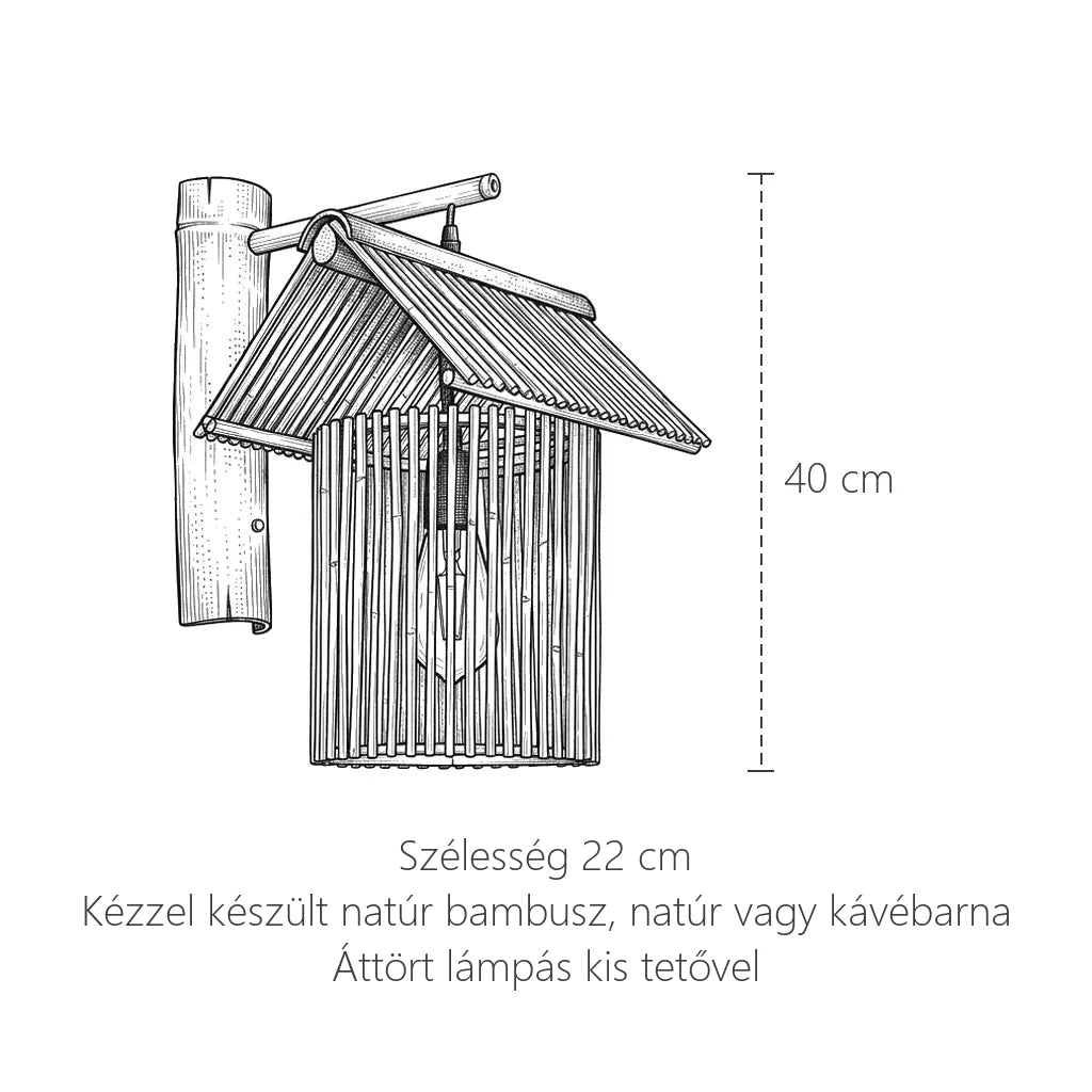 Bambusz lámpás fali lámpa méretei: 40 cm magas, 22 cm széles
