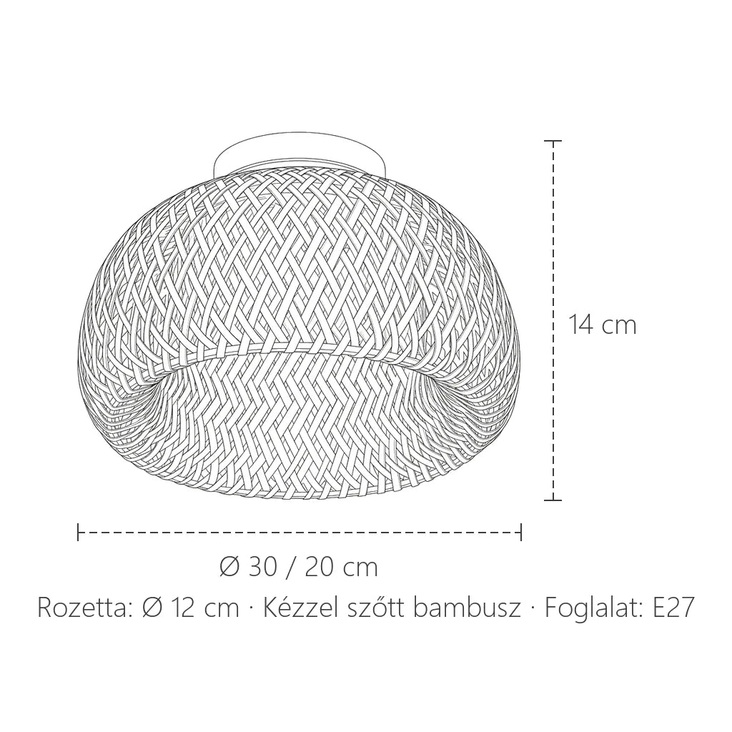 Bambusz mennyezeti lámpa méretei: Ø 30 vagy 20 cm, 14 cm magas