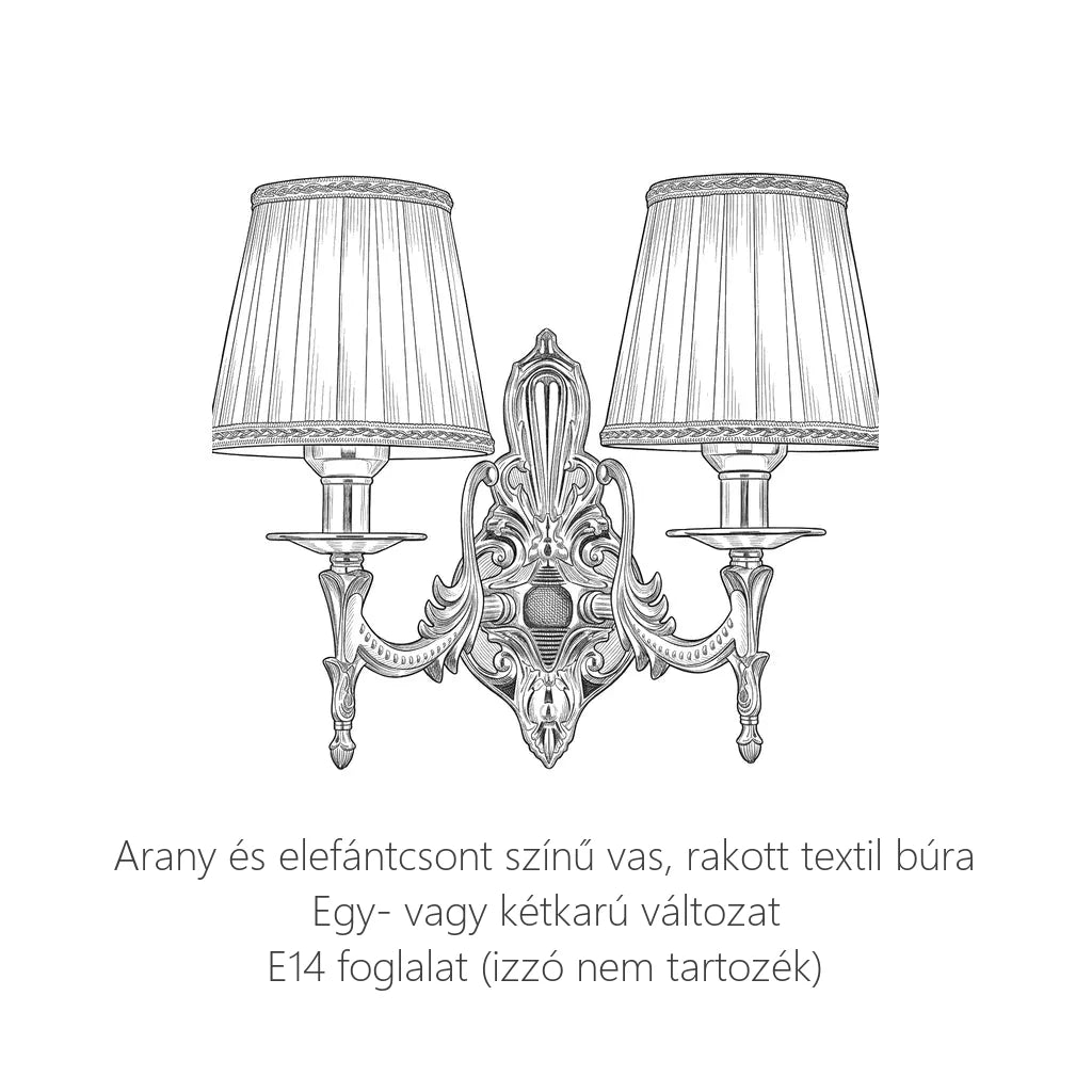 Barokk arany textilbúrás fali lámpa műszaki rajza