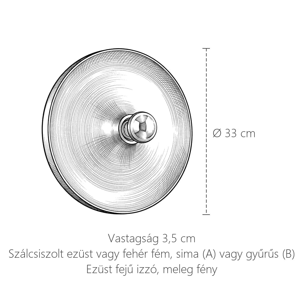 Bauhaus korong fali lámpa méretei: Ø 33 cm, vastagság 3,5 cm