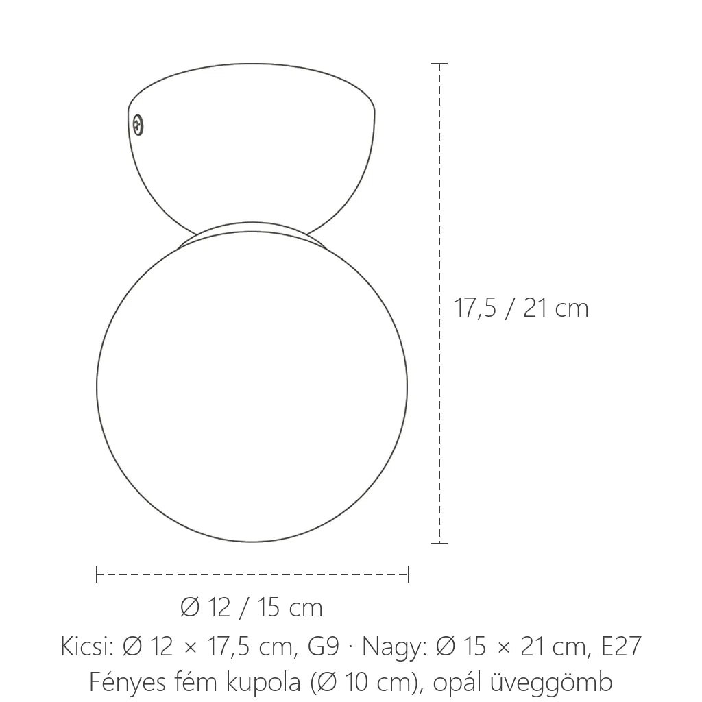Bauhaus lámpa méretei: Ø 12 / 15 cm