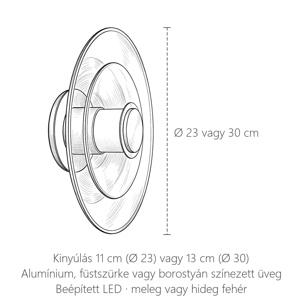 Bauhaus üvegkorong fali lámpa méretei: Ø 23 vagy 30 cm