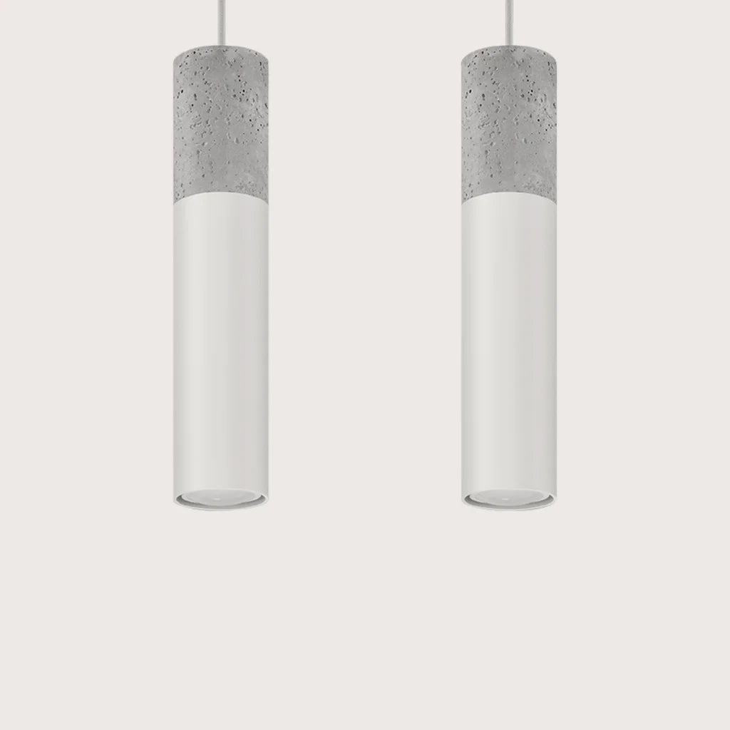 Beton és acél cső függőlámpa, fehér/szürke (2 izzós – 30 cm-es sín)
