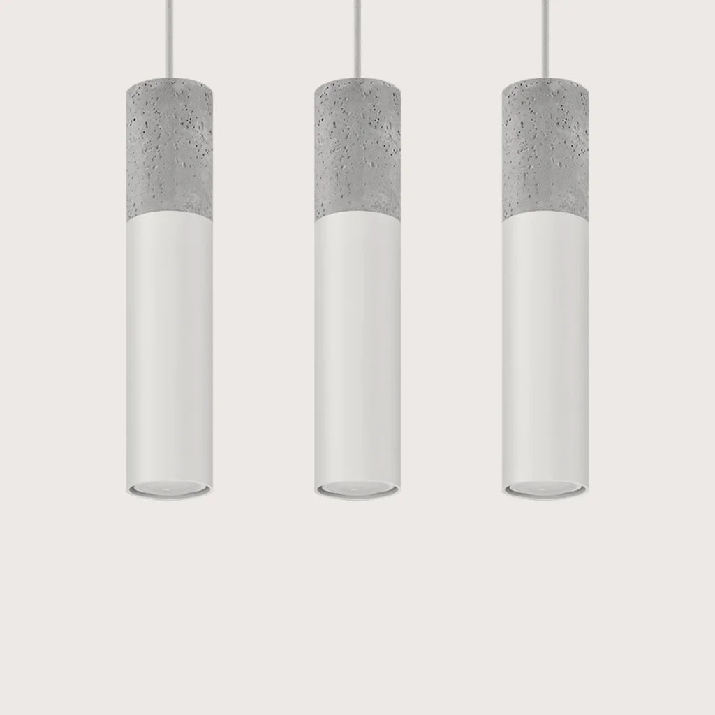Beton és acél cső függőlámpa, fehér/szürke (3 izzós – 45 cm-es sín)