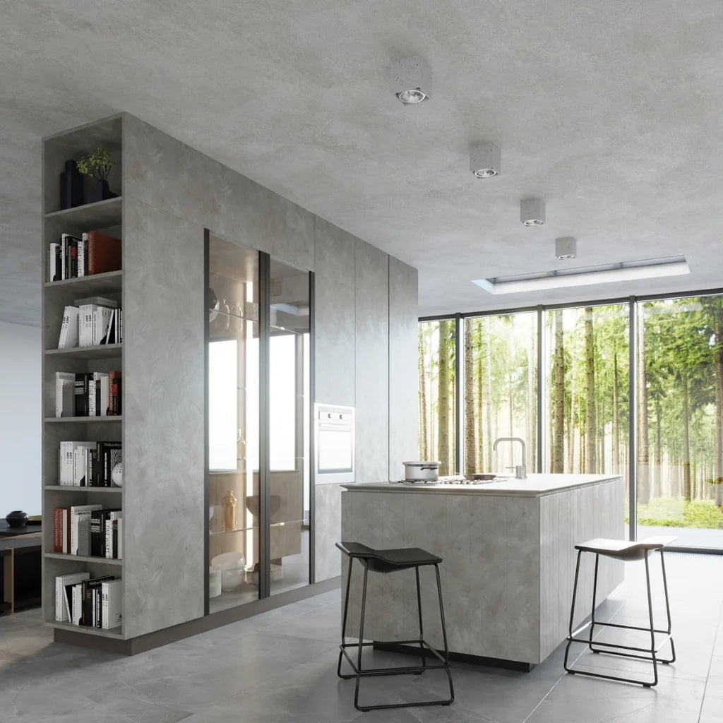 Beton kocka mennyezeti spotlámpa 14 cm konyhában