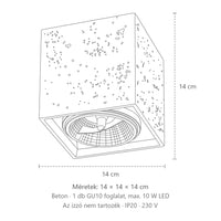 Beton kocka mennyezeti spotlámpa 14 cm méretei: 14 × 14 × 14 cm