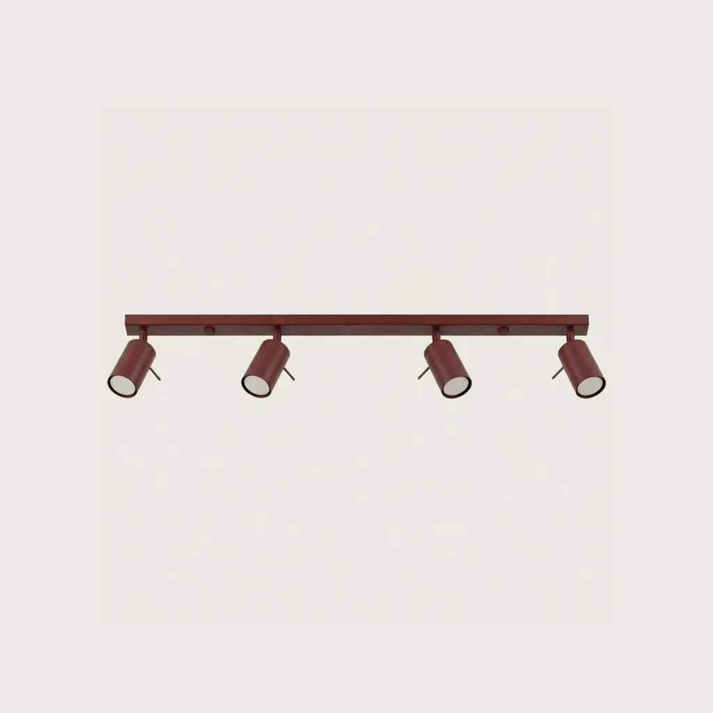 Billenthető csőspotos mennyezeti lámpa, bordó (4 izzós – 80 cm-es sín)