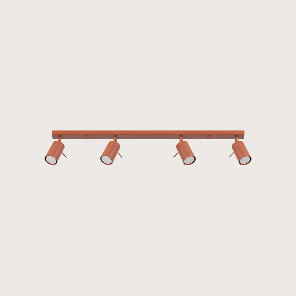 Billenthető csőspotos mennyezeti lámpa, okkervörös (4 izzós – 80 cm-es sín)