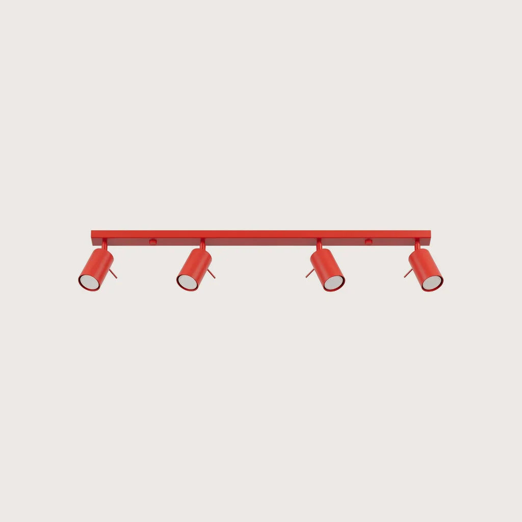 Billenthető csőspotos mennyezeti lámpa, piros (4 izzós – 80 cm-es sín)