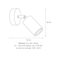 Billenthető natúr fa spot fali lámpa méretei: 10 × 20 × 20 cm