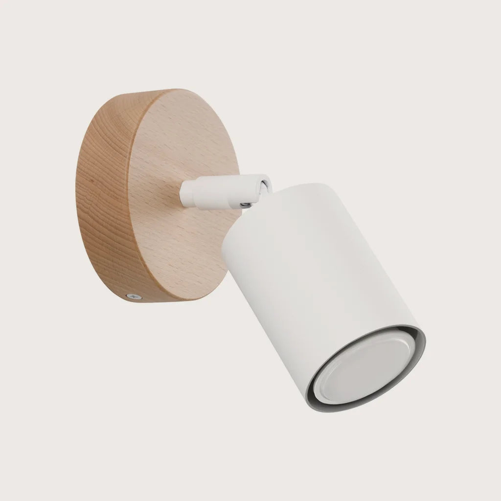 Billenthető spot fali lámpa fa talpon, fehér/natúr fa