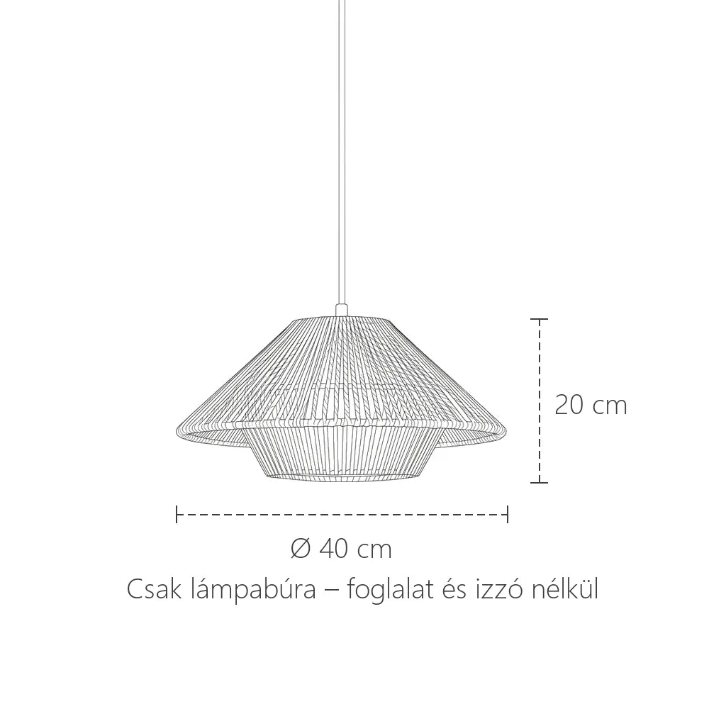 Boho rattan kúp lámpabúra méretei: Ø 40 cm, 20 cm magas