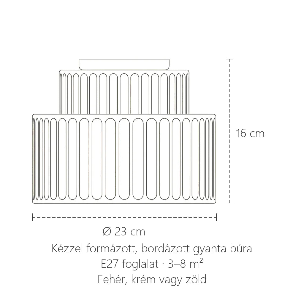 Bordázott lámpa méretei: Ø 23 cm, 16 cm magas