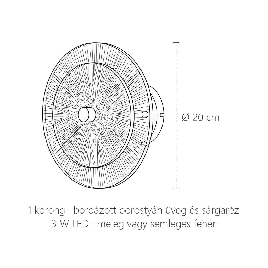 Bordázott borostyán üveg korong fali lámpa méretei: Ø 20 cm