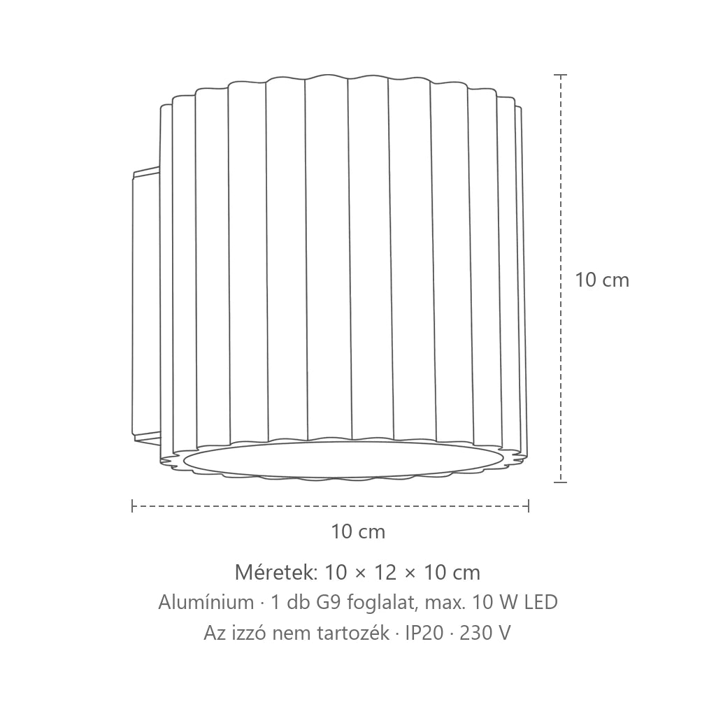Bordázott henger fali lámpa méretei (1 izzós – G9): 10 × 12 × 10 cm