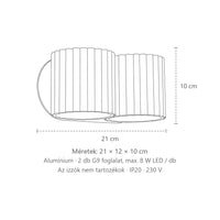 Bordázott henger fali lámpa méretei (2 izzós – G9): 21 × 12 × 10 cm