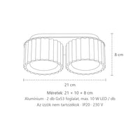 Bordázott hengeres mennyezeti lámpa méretei (2 izzós – GX53): 21 × 10 × 8 cm