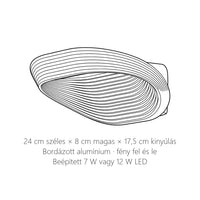 Bordázott kagyló LED fali lámpa méretei: 24 × 8 cm, kinyúlás 17,5 cm
