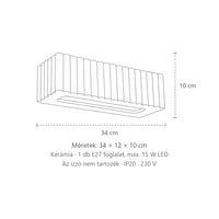 Bordázott kerámia fali lámpa téglalap alakú méretei: 34 × 12 × 10 cm