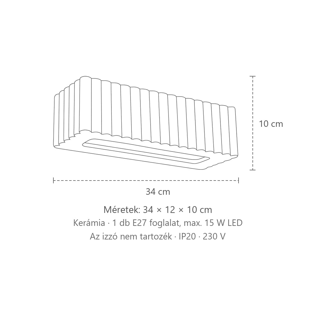 Bordázott kerámia fali lámpa téglalap alakú méretei: 34 × 12 × 10 cm