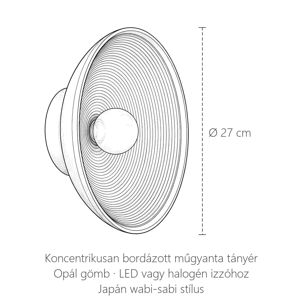 Bordázott tányér fali lámpa méretei: Ø 27 cm