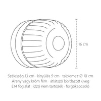 Bordázott üveg fali lámpa méretei: 16 cm magas, 13 cm széles, kinyúlás 9 cm