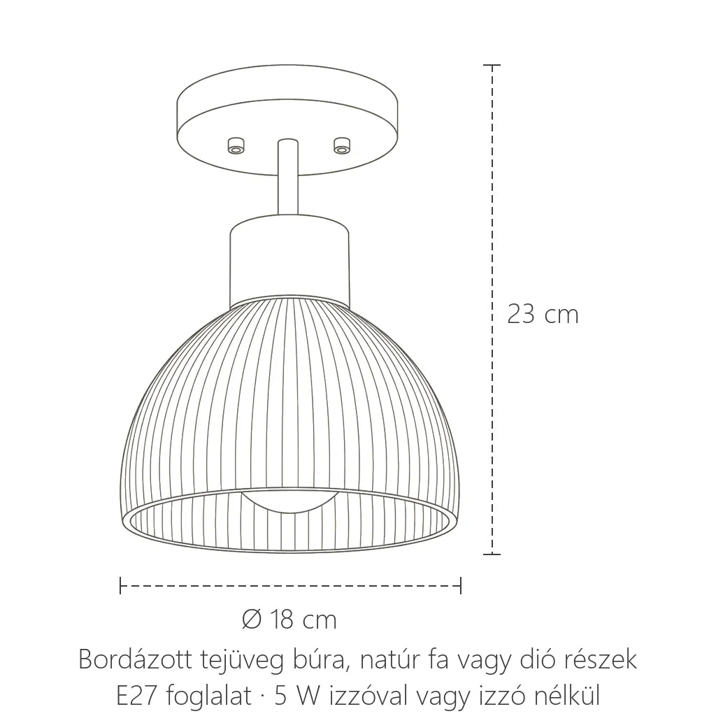 Bordázott üveglámpa méretei: Ø 18 cm, 23 cm magas