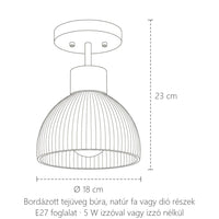 Bordázott üveglámpa méretei: Ø 18 cm, 23 cm magas