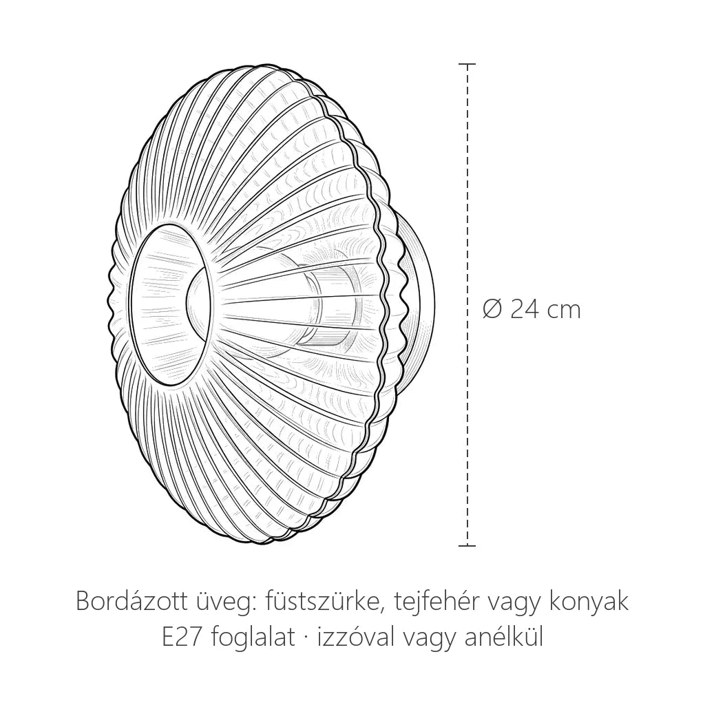 Bordázott üvegtál fali lámpa méretei: Ø 24 cm