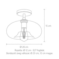Borostyán üveg mennyezeti lámpa méretei: Ø 28 cm, 15 cm magas